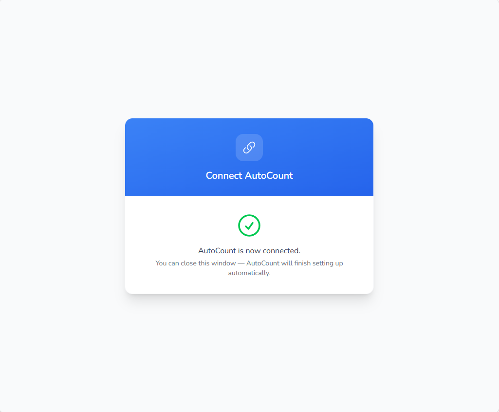 Confirmation that AutoCount is now connected