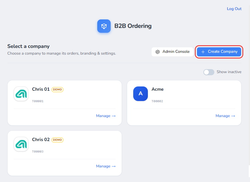 The company selector