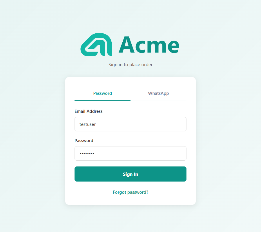 The demo portal sign-in page with the login already filled in