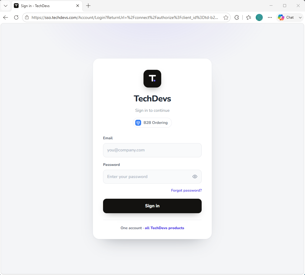 The TechDevs sign-in page