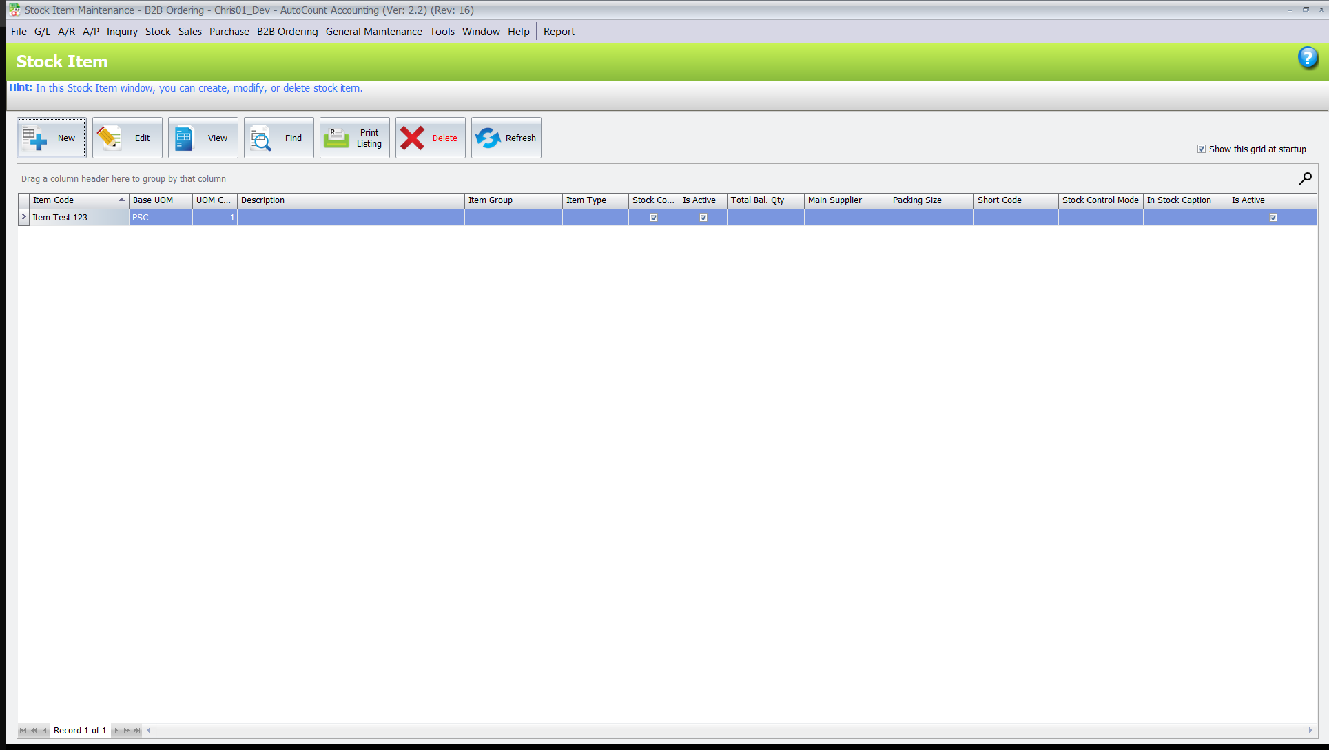 A stock item in AutoCount